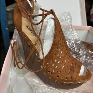 JustFab Brown Lace-Up Wedges